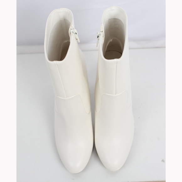 White Almond Toe High Top Chunky heel Boot - Picture 7 of 8